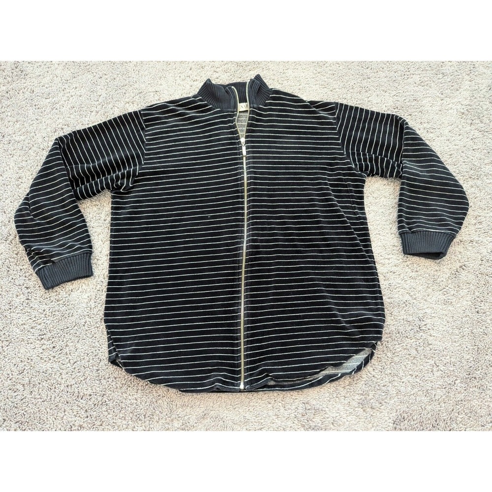 Vintage Chaus Sport Jacket Mens‎ Medium Full Zip Black Striped Long Sleeves